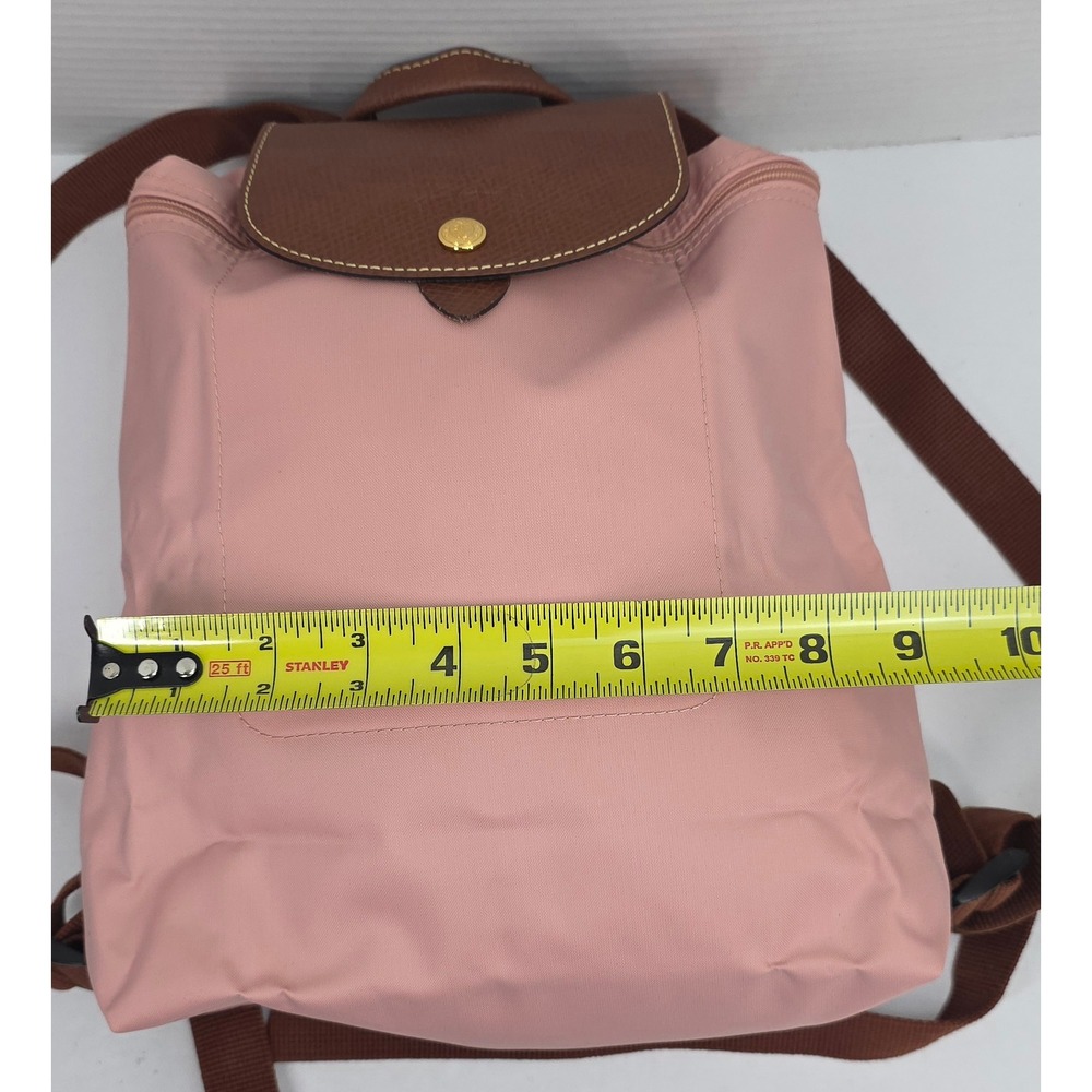 Longchamp Pink Nylon Backpack with Brown Leather Flap - Picture 7 of 8
